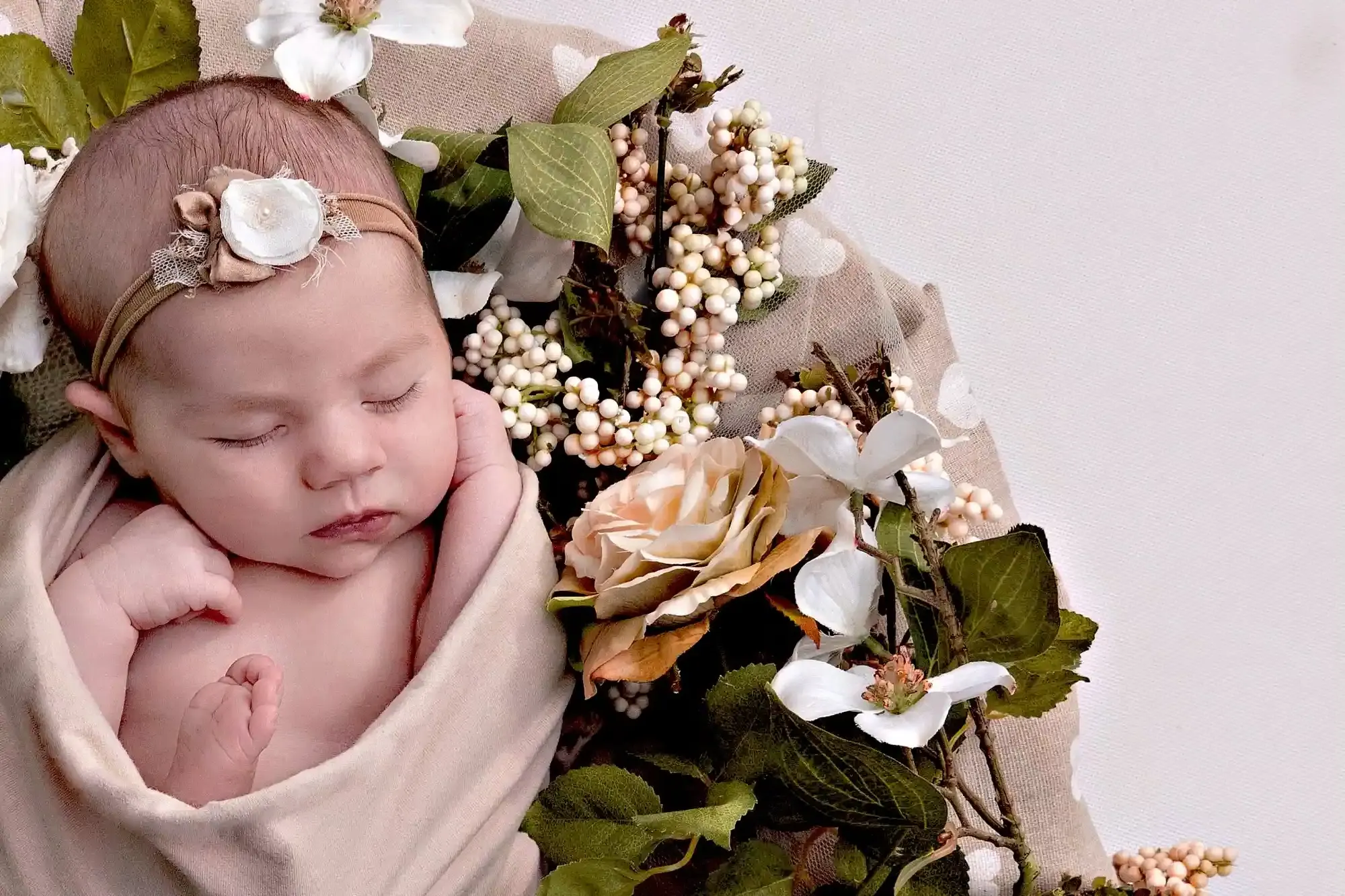 Peaceful newborn resting on fur throw at Sky Portraits Studio, Sydney - newborn photography